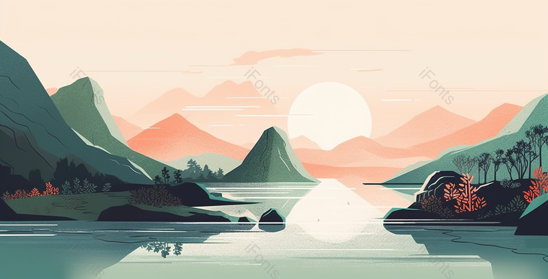 远方山丘日落山水画,插画/手绘图,插画/手绘图库,插画/手绘图下载,插画/手绘